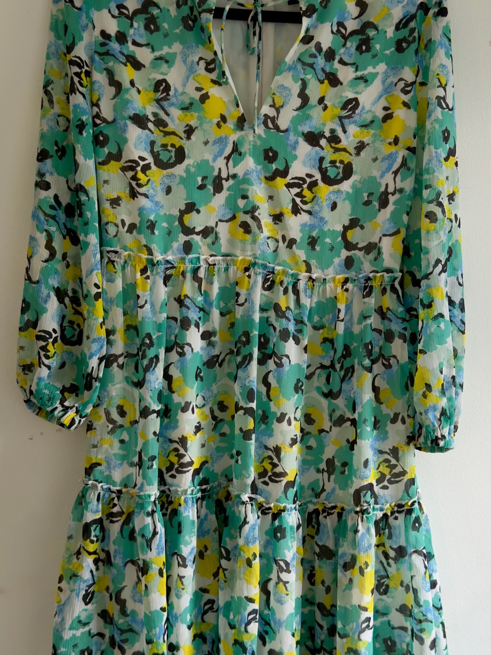 Ann Taylor Floral Tiered Dress in Teal, Yellow and Black